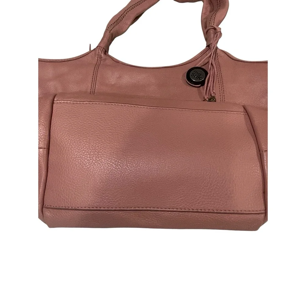 The Sak Leather Shoulder Bag Pink Tassels‎ Stitch Fun Lining Hobo EUC Boho